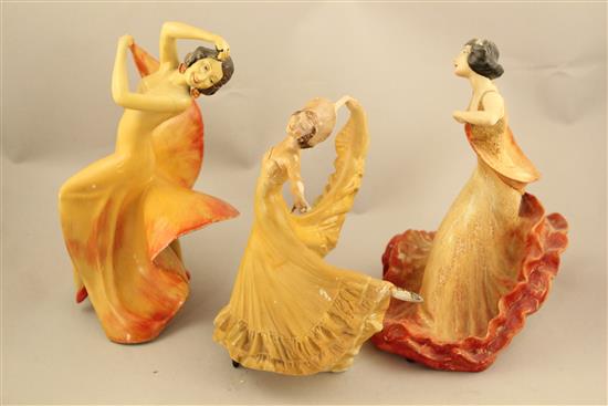 Three Wade Art Deco cellulose glazed figures of Zena, Carmen and Argentina, 1930s, 21 - 25cm